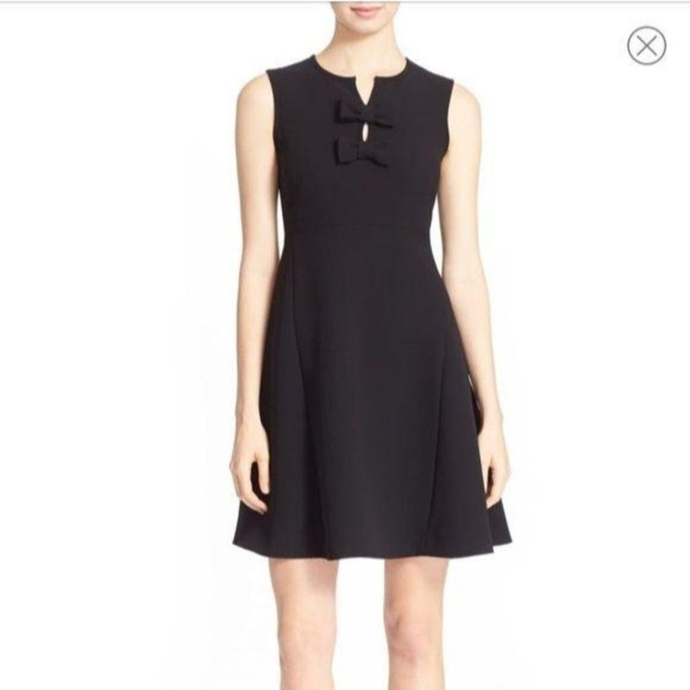 Kate Spade Fit & Flare Crepe Sleeveless Dress Bows Black Women's Size 2